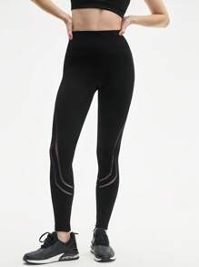 Gameset SHEIN Sport Quần legging thể thao cạp cao khoét lỗ màu trơn thường ngày cho nữ - màu đen - Xem 3