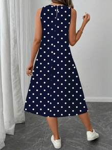 SHEIN LUNE Đầm nữ chấm bi dáng lửng, cổ tròn, thích hợp cho mùa xuân và hè, kiểu dáng thanh lịch, thích hợp đi chơi. - Nhiều màu - Xem 2