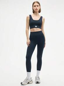 Easify SHEIN Sport Ensemble femme Top court à manches longues sans couture et leggings bleu, ensemble de sport pour femmes