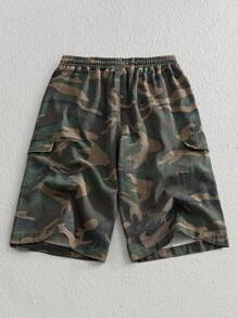 Manfinity VCAY Men's Fashionable Camouflage Denim Cargo Shorts With Multiple Pockets Camo Cargo Shorts Men Camo Shorts Shorts Baggy - Army Green - View 2