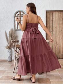SHEIN LUNE Váy dự tiệc cưới không tay hở lưng có thể điều chỉnh cỡ lớn cho nữ, váy dự tiệc ngày giữa hè, váy tốt nghiệp, váy dự tiệc cưới, trang phục dự tiệc cho nữ, trang phục đi biển cho nữ, váy dự tiệc lễ hội, váy sinh nhật cho nữ, vừa vặn thoải mái, phong cách giản dị, thư giãn, trang phục dự tiệc, phong cách nghỉ lễ, váy maxi xếp tầng boho bohemian, váy maxi thường ngày, váy maxi mùa hè, váy maxi nghỉ lễ, váy dài mùa hè, trang phục dự tiệc cho nữ - Gỗ đỏ - Xem 6