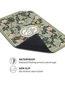 SHEIN 1pc Dark Green Leaf Printed Absorbent Mat, New Kitchen Counter Drying Pad, Dish Drying Mat - Dish Mat, Soft Diatomite Non-Slip Quick Dry Pad, Suitable For Kitchen Countertop, Coffee Maker, Espresso Machine Etc. - Dark Green - View 6