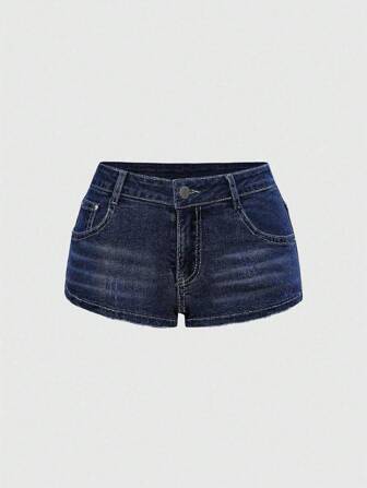 Grunge Punk Women's Y2K Vintage Ultra Low Waist Distressed Mini Denim Shorts