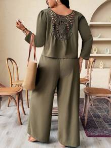 Weeklong Große Größen Jacke mit Rückenausschnitt und Schnürung, 3/4 Ärmel