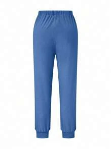 TaskEZ Plus Size 2pcs/Set Short Sleeve Cinched Waist Top And Elastic Waist Pants Scrub Sets - Blue - View 5