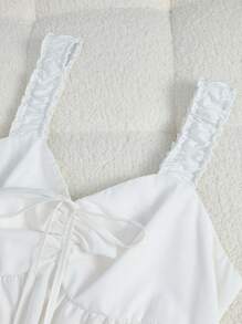 EMERY ROSE 大码女式蝴蝶结吊带背心，带垂坠细节 - 白色 - 查看 4