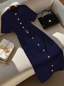 GlowEve CURVE 夏季加大码优雅纯色前扣连衣裙