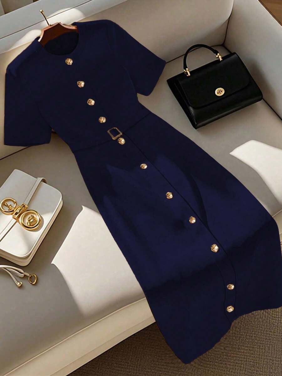 GlowEve CURVE 夏季加大码优雅纯色前扣连衣裙