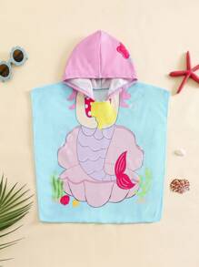 SHEIN Cute Baby Girls Cartoon Pattern Loose Fit Hooded Cover Up Swimwear, Spring/Summer - Blue - View 2