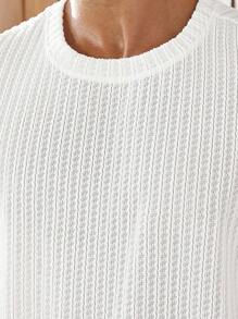 Manfinity Homme Plus Size Men's Casual Plain Color Textured Fabric Short Sleeve T-Shirt, Summer - White - View 6