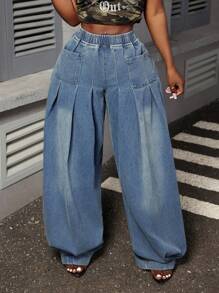 Slaydiva Quần Jeans/Quần ống rộng ống loe cỡ lớn - Màu xanh lam - Xem 5