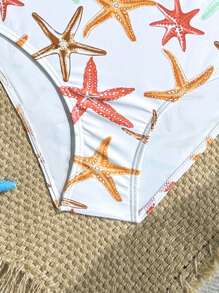 青少年女孩比基尼套装 - 海星印花，针织面料，2 件泳衣套装，时尚休闲优雅泳装，适合游泳、度假、夏季 - 粉色 - 查看 6