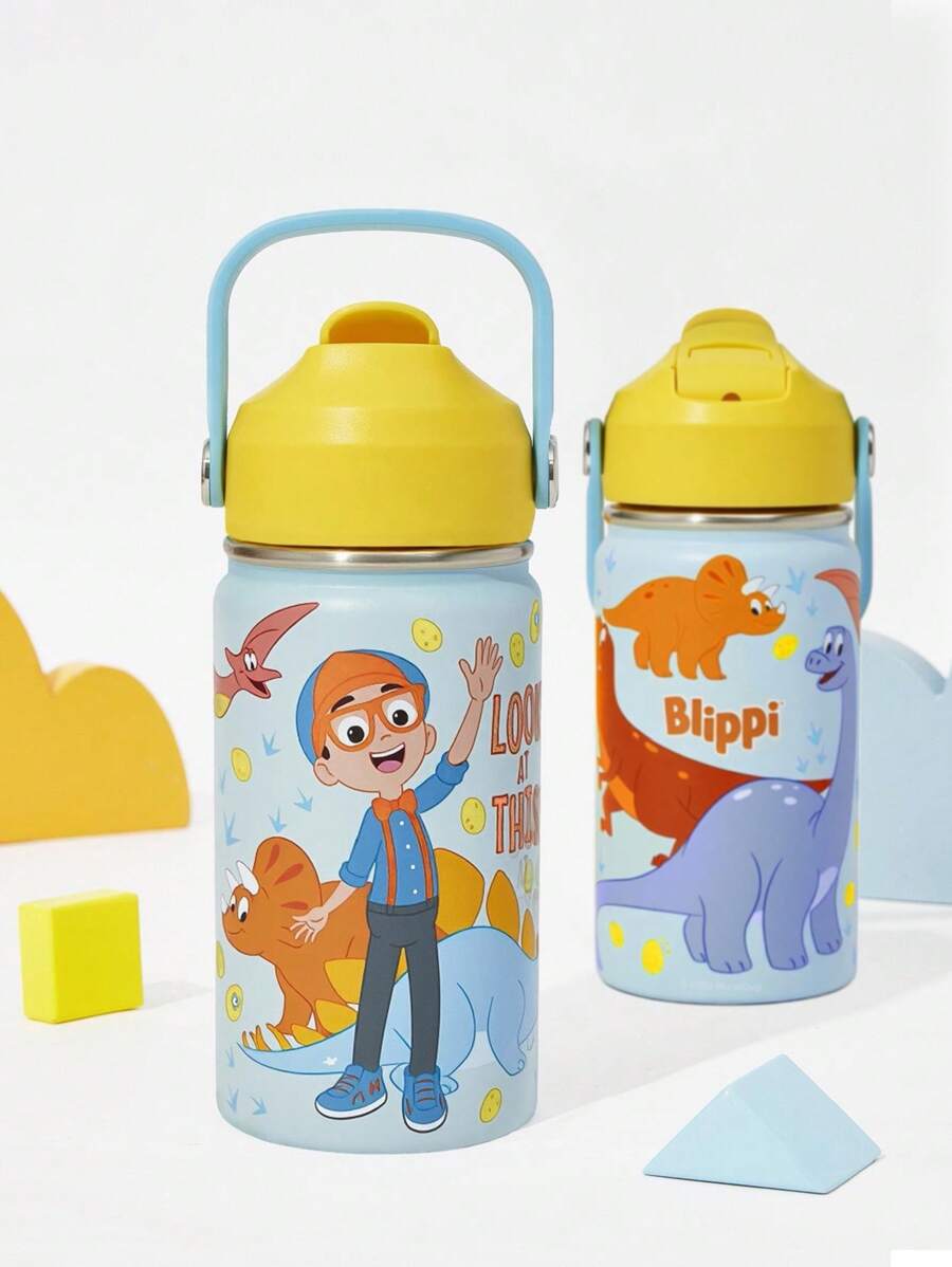Blippi X SHEIN Cartoon Pattern 360ml Insulated Cup With Straw And Spill-Proof Lid, Suitable For Travel, Tourism, And School - Multicolor - View 1