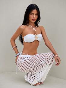 Bonvoyette Women's Crochet Hollow-Out Beach Cover Up, Summer Vacation Casual - White - View 4