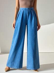 CLARA VERO Quần Jeans Jeans Ống Rộng Dáng Chữ A Cạp Cao Cho Nữ - Rửa trung bình - Xem 1