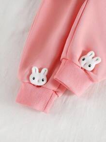 SHEIN 2pcs Baby Girls Cute 3D Rabbit Decor Casual Long Sleeve Pink Sweatshirt + Comfortable Sweatpants Set, Autumn/Winter - Watermelon Pink - View 7