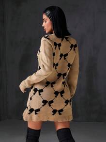 EURMUSE Damen Pulloverkleid, Kamel Strickware mit Kamel Schleife Jacquard