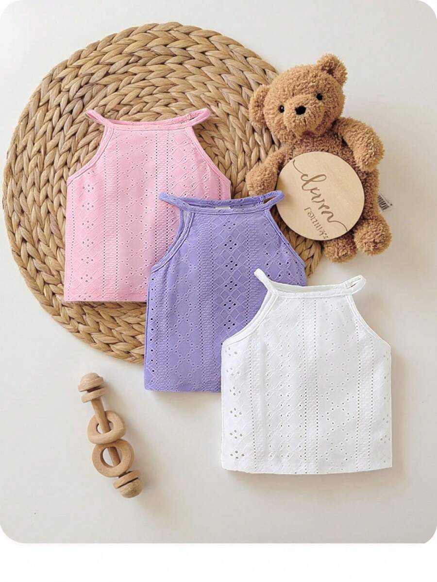 Conjunto de 3 piezas para niña pequeña con tops de tirantes de unicolor informal - Multicolor - Ver 1