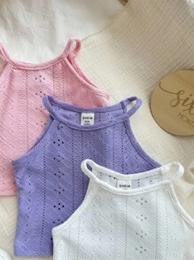 Conjunto de 3 piezas para niña pequeña con tops de tirantes de unicolor informal - Multicolor - Ver 7