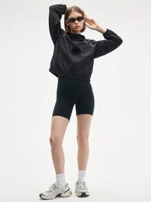 Eassivo Eassivo 女士字母印花拼接夜光带插肩袖连帽运动夹克 - 黑色 - 查看 5