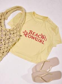 MUSERA Darlin' Print Crop Cap Sleeve Top Graphic Tees Casual Boho Vacation Spring  Sexy Elegant Ibiza Elegant