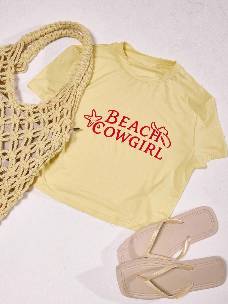 MUSERA Darlin' Print Crop Cap Sleeve Top Graphic Tees Casual Boho Vacation Spring  Sexy Elegant Ibiza Elegant