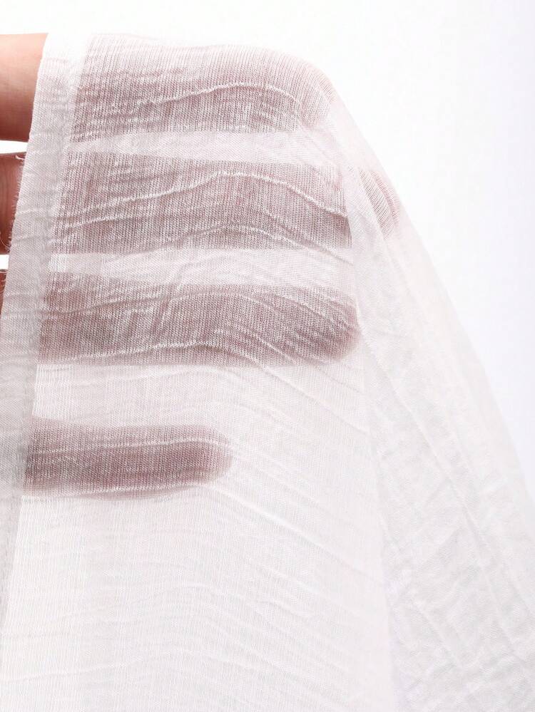 Women's Solid Color See-Through Off-The-Shoulder Lantern Sleeve Tie-Up Casual Loose Blouse, Summer Long Sleeve Top Vacation