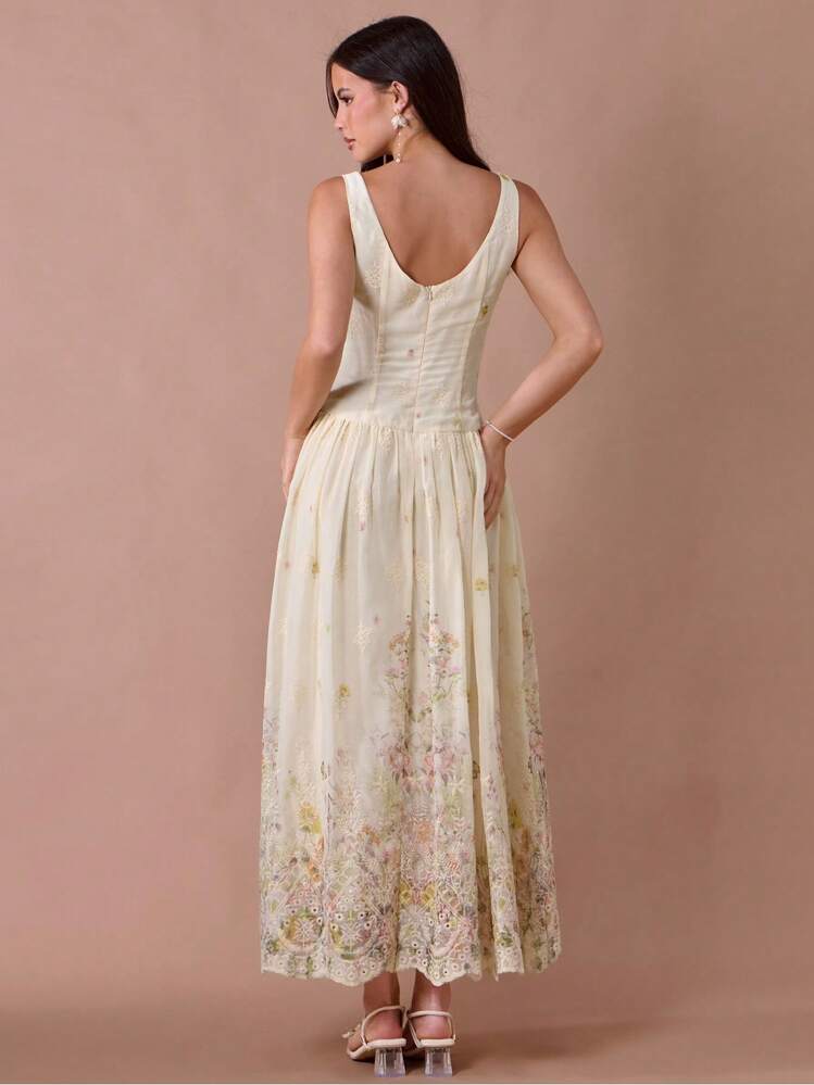 Enchnt Vestido largo sin mangas de mujer con estampado floral bordado en color albaricoque, para verano/otoño - Multicolor - Ver 7