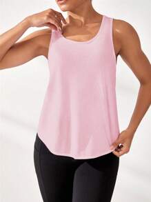 Easithlete 女士纯色交叉后背宽松瑜伽健身背心 - 淺粉色 - 查看 6
