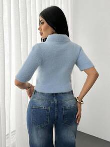 EURMUSE Pulover de damă cu imprimeu strălucitor pear stone, albastru deschis - Bleu - Vizualizare 2