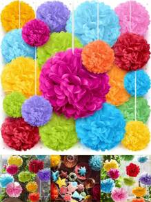 16/20/21pcs Pink, Blue, Green, Multicolor Paper Flower Balls Pom Pom Decorations, Suitable For Mother's Day, Wedding, Confession Day, Baby Shower, Birthday Party, Indoor And Outdoor Decor