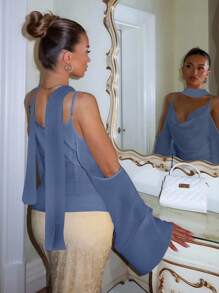 Glamine Áo hai dây voan trơn màu thanh lịch 2025 không tay cho nữ mùa thu trở lại trường - Màu xanh nhạt - Xem 8