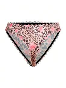 5pcs/Pack Plus Size Leopard Print Animal Pattern Comfortable Briefs & Thongs - Multicolor - View 4