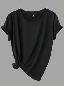 Easura 大码休闲百搭纯色短袖 T 恤，基本款 T 恤 - 彩色 - 查看 4