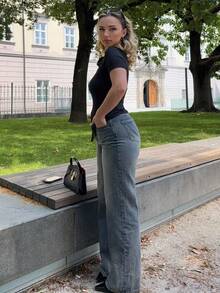 Jeta Ari Casual Washed Retro Mid-Waist Straight Leg Jeans - Dark Wash - View 5