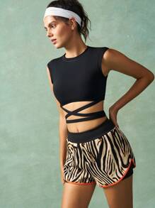 VARSIVA 女式夏季时尚满印花弹力腰运动短裤健身短裤