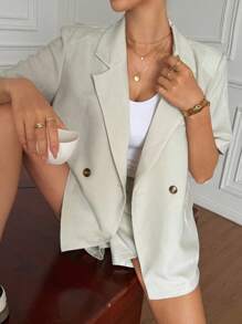 DAZY Casual Solid Color Blazer And Shorts 2-Piece Suit Set For Women Business Attire - Apricot - View 4
