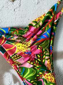 Elavelle 女士春假随机花卉印花性感吊带比基尼套装，夏季沙滩装 - 彩色 - 查看 4