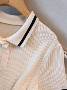 GlowEve CURVE 大码流行拼色Polo领休闲夏季针织T恤 - 杏色 - 查看 5