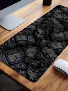 SHEIN 1 pieza Alfombrilla de ratón con diseño de dólar, alargada, antideslizante, en negro y blanco, para escritorio, gaming, oficina, vuelta al cole - Negro - Ver 2