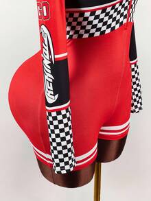 Amplova Y2k Carnival Costume Jumpsuit With Motorcycle Graphic And Stand-Up Collar - Black - View 8