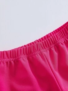 Young Girls 2 Pieces Set, Pearl Decor Fitted Long Sleeve Shirt & Slim Flared Pants, Spring/Autumn Fall Winter - Hot Pink - View 6