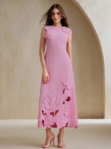 Anewsta 女士优雅时尚别致奢华刺绣镂空花卉修身连衣裙，适合秋季、冬季、外出、正式场合、派对、新年、圣诞节、工作、毕业典礼、婚礼、万圣节、感恩节等时尚场合。 - 粉色 - 查看 4