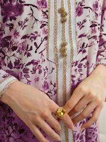 Al Najma 女式花卉印花拼接丝带长袖阿拉伯连衣裙 - 彩色 - 查看 3