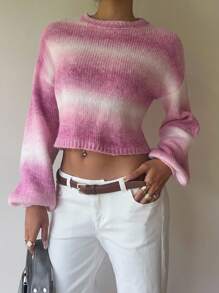 SHEIN EZwear Fall Women Clothes Oversized Gradient Drop Shoulder Short Pullover Cute Sweater, Autumn Back To School Y2k Street Wear - Pink - View 3