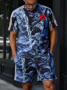 Manfinity Homme Set estivo di maglietta e pantaloncini casual con stampa di ramo d'albero, taglia oversize, per uomo