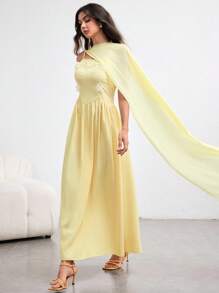 Modelyn Yellow Patchwork Bodycon Dress With Shawl Collar, Flattering, Spring/Summer - Yellow - View 6