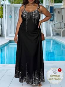 SHEIN Lady 大码全身印花休闲百搭吊带背心连衣裙