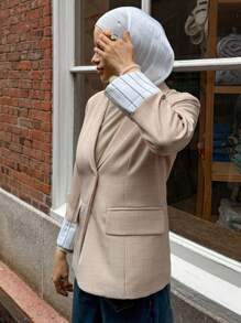 DAZY Casual Contrast Color Patchwork Women Blazer Jacket Business Attire - Khaki - View 6