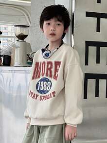 DAZY Tween Boy Loose Casual Letter Print Fleece Sweatshirt, Autumn, Winter